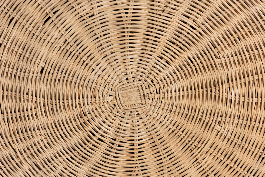 Bali & Pari Ying Large Round Natural Rattan Ottoman with Cushion – Handwoven Pleated Skirt Coffee Table or Extra Seating FredCo