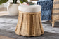 Bali & Pari Ying Small Round Natural Rattan Ottoman with Cushion – Handwoven Pleated Skirt Coffee Table or Extra Seating FredCo