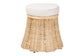 Bali & Pari Ying Small Round Natural Rattan Ottoman with Cushion – Handwoven Pleated Skirt Coffee Table or Extra Seating FredCo