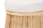 Bali & Pari Ying Small Round Natural Rattan Ottoman with Cushion – Handwoven Pleated Skirt Coffee Table or Extra Seating FredCo