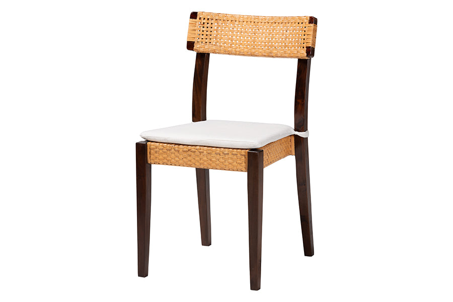 bali & pari Zaila Bohemian Light Honey Rattan and Dark Brown Wood Dining Chair FredCo