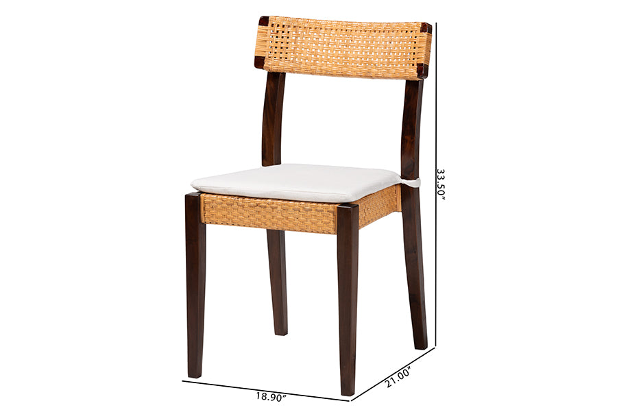 bali & pari Zaila Bohemian Light Honey Rattan and Dark Brown Wood Dining Chair FredCo