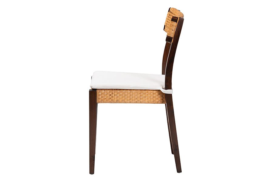 bali & pari Zaila Bohemian Light Honey Rattan and Dark Brown Wood Dining Chair FredCo