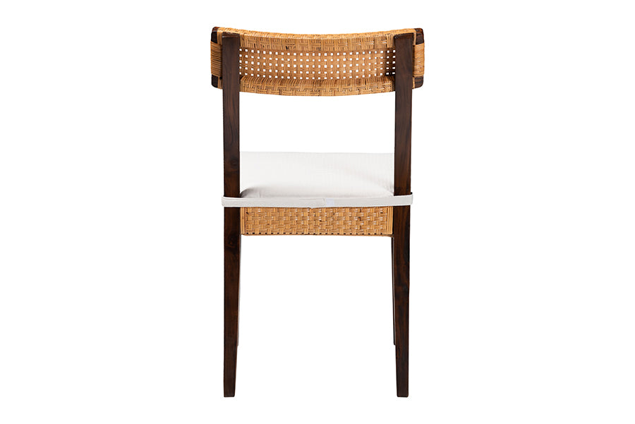 bali & pari Zaila Bohemian Light Honey Rattan and Dark Brown Wood Dining Chair FredCo