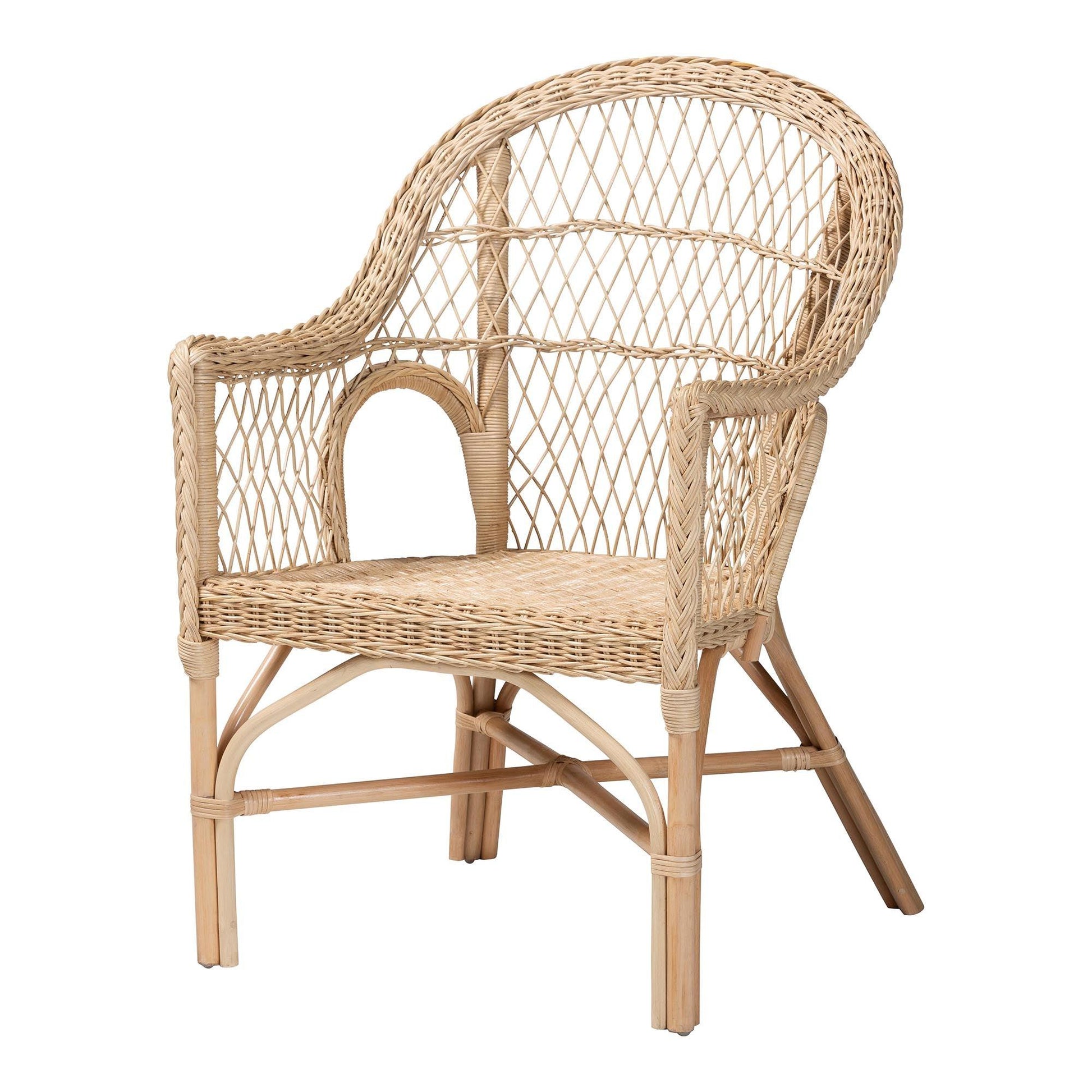 bali & pari Zaira Modern Bohemian Natural Rattan Arm Chair FredCo