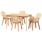 Ballerina Japandi Natural Brown Mahogany Wood and Rattan 5-Piece Dining Set FredCo