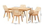 Ballerina Japandi Natural Brown Mahogany Wood and Rattan 5-Piece Dining Set FredCo