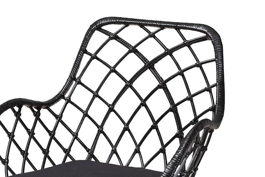 Ballerina Modern Bohemian Black Finished Wood and Rattan 5-Piece Dining Set FredCo