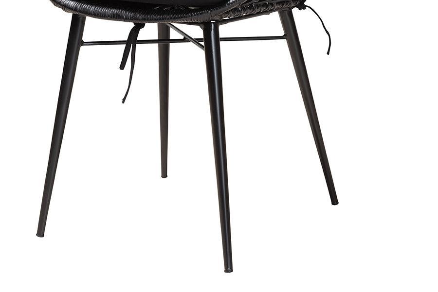 Ballerina Modern Bohemian Black Finished Wood and Rattan 5-Piece Dining Set FredCo