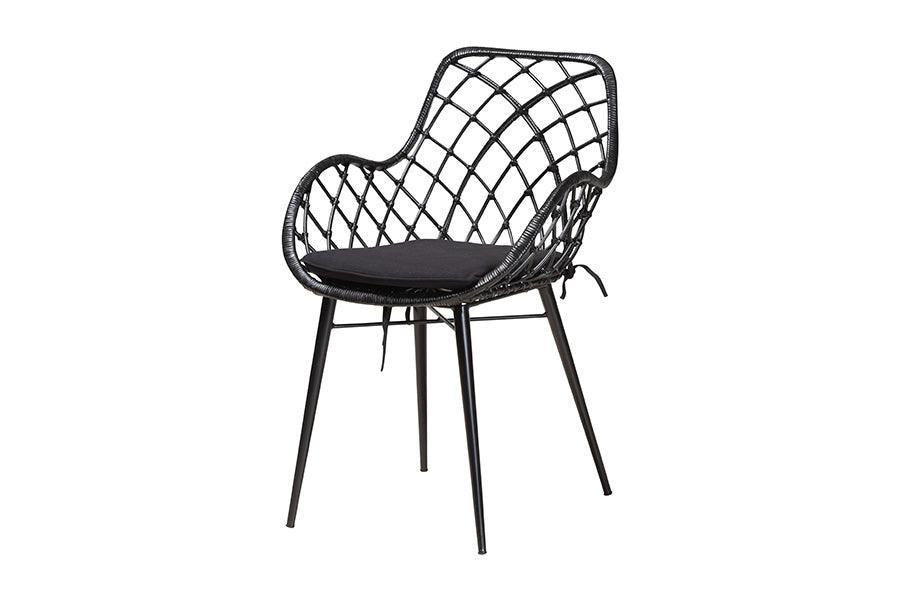 Ballerina Modern Bohemian Black Finished Wood and Rattan 5-Piece Dining Set FredCo