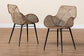 Ballerina Modern Bohemian Greywashed Rattan and Black Metal 2-Piece Dining Chair Set FredCo