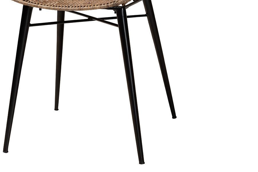 Ballerina Modern Bohemian Greywashed Rattan and Black Metal 5-Piece Dining Set FredCo