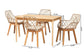 Ballerina Modern Bohemian Greywashed Rattan and Natural Brown Finished Mahogany Wood 5-Piece Dining Set FredCo