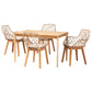 Ballerina Modern Bohemian Greywashed Rattan and Natural Brown Finished Mahogany Wood 5-Piece Dining Set FredCo