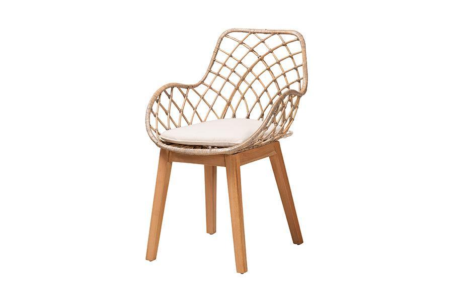Ballerina Modern Bohemian Greywashed Rattan and Natural Brown Finished Mahogany Wood 5-Piece Dining Set FredCo