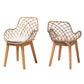 Ballerina Modern Bohemian Greywashed Rattan and Natural Brown Finished Wood 2-Piece Dining Chair Set FredCo