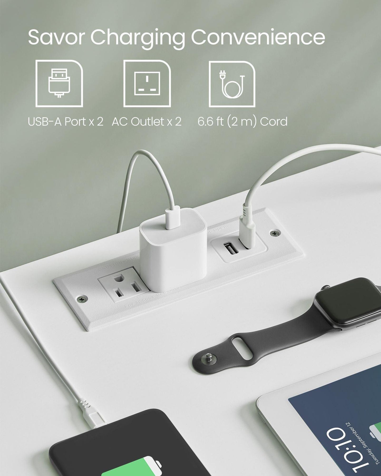 Bamboo Nightstand with Charging Station Cloud White FredCo