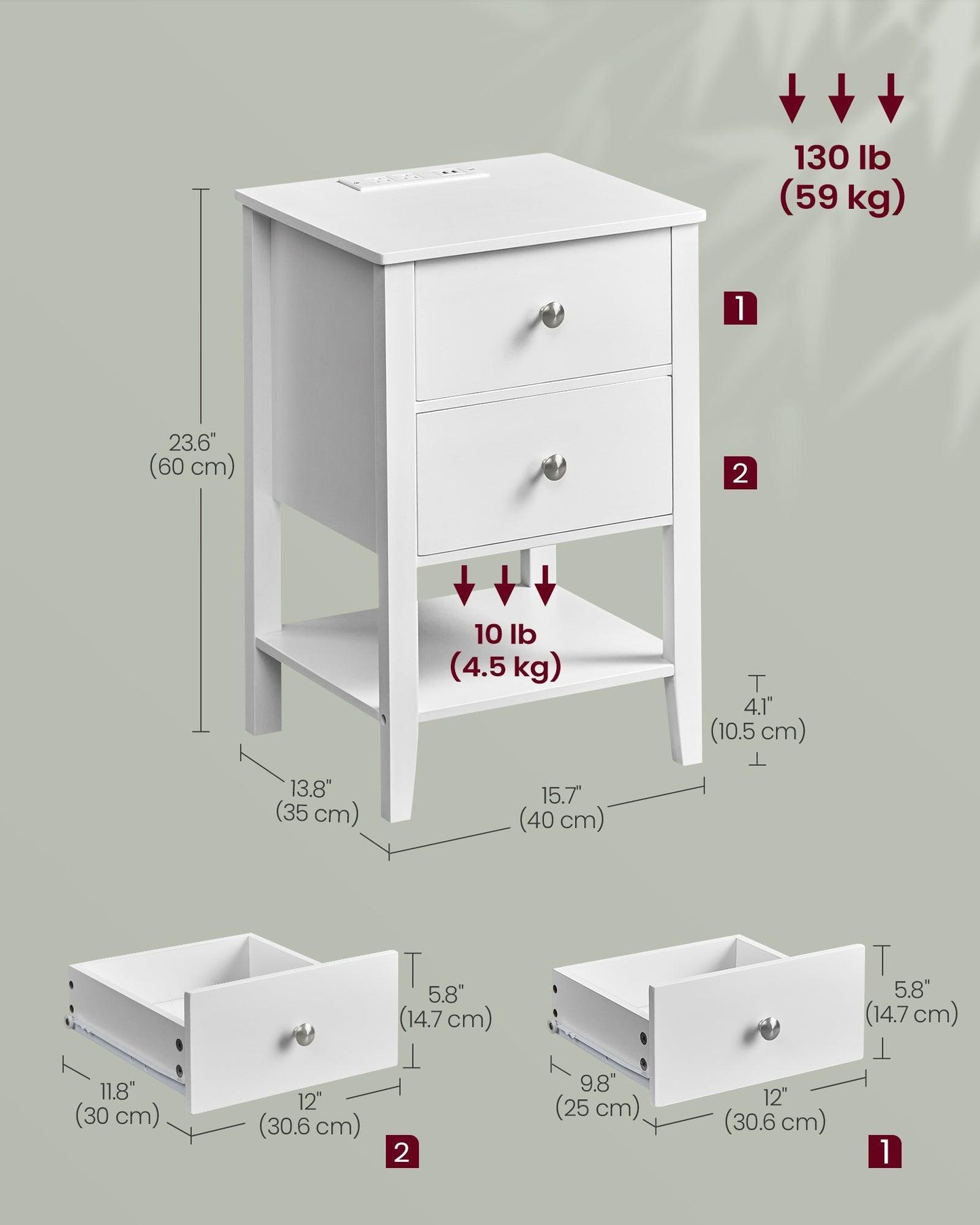 Bamboo Nightstand with Charging Station Cloud White FredCo