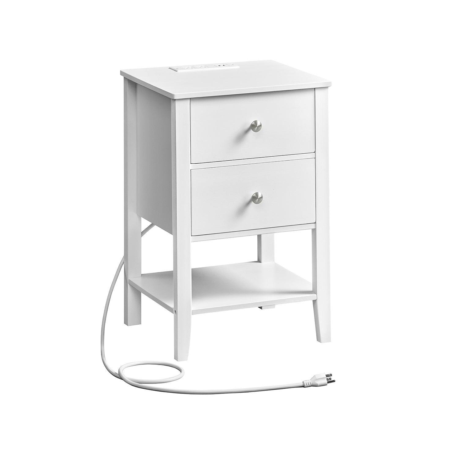 Bamboo Nightstand with Charging Station Cloud White FredCo