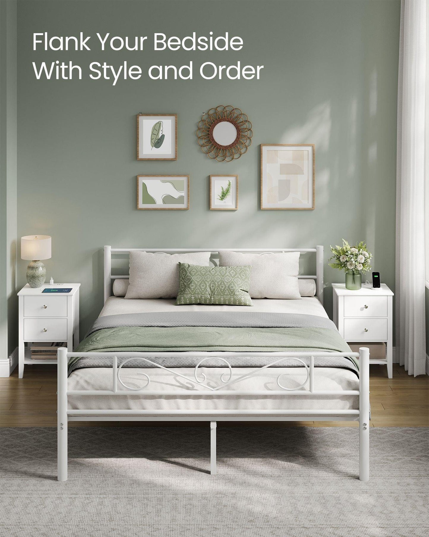 Bamboo Nightstand with Charging Station Cloud White FredCo