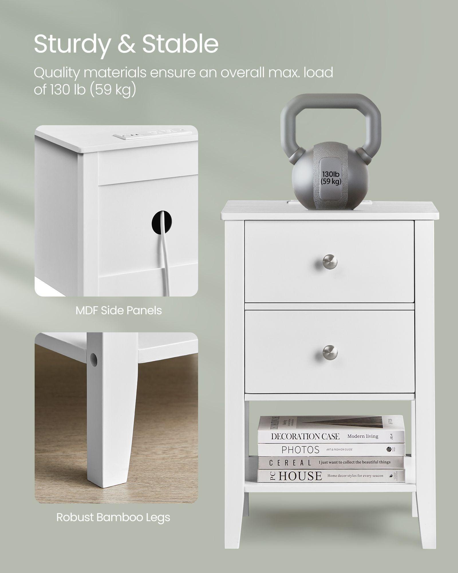 Bamboo Nightstand with Charging Station Cloud White FredCo