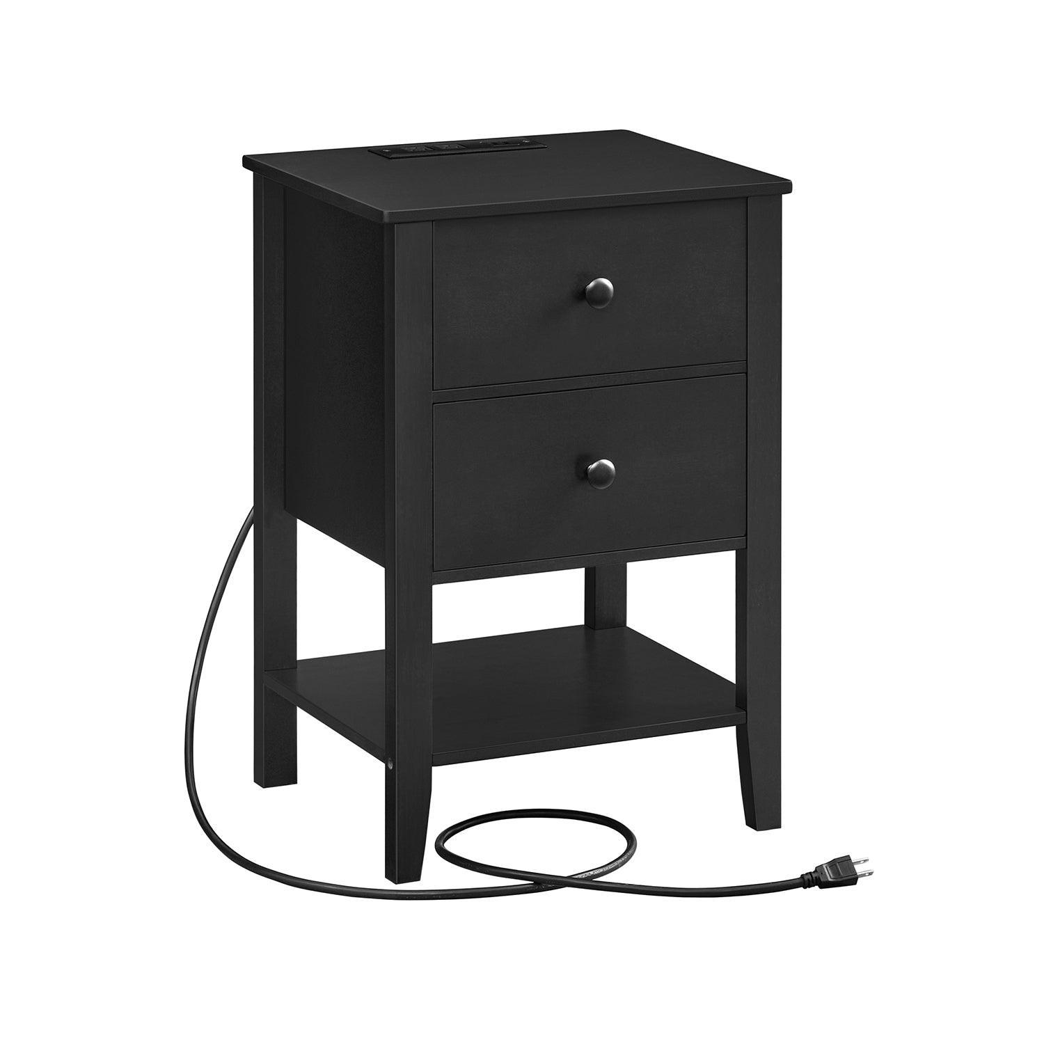 Bamboo Nightstand with Charging Station Ink Black FredCo