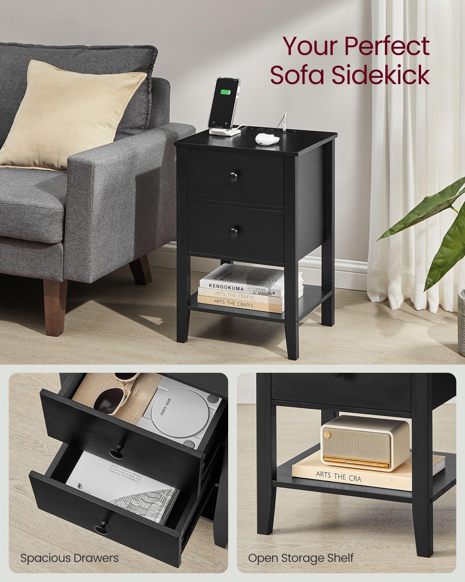 Bamboo Nightstand with Charging Station Ink Black FredCo