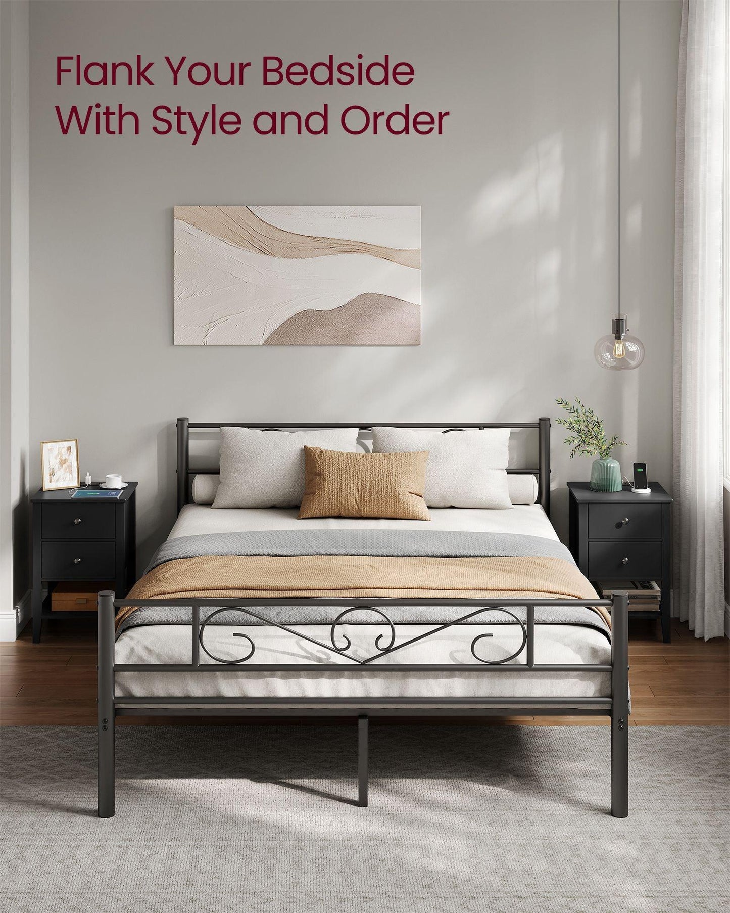 Bamboo Nightstand with Charging Station Ink Black FredCo