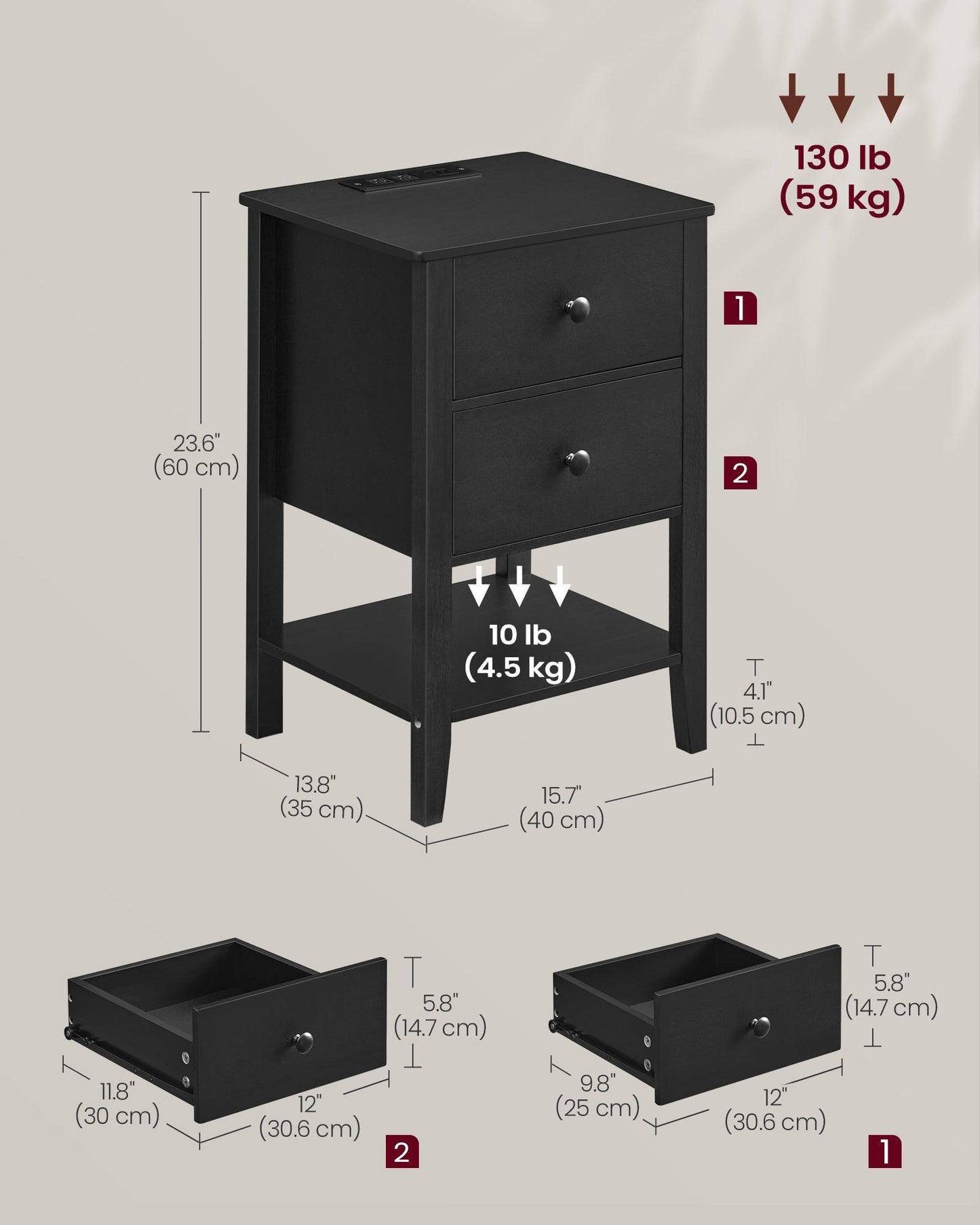 Bamboo Nightstand with Charging Station Ink Black FredCo