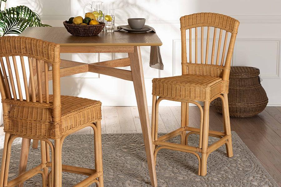 Barito Modern Bohemian Natural Rattan Counter Stool FredCo