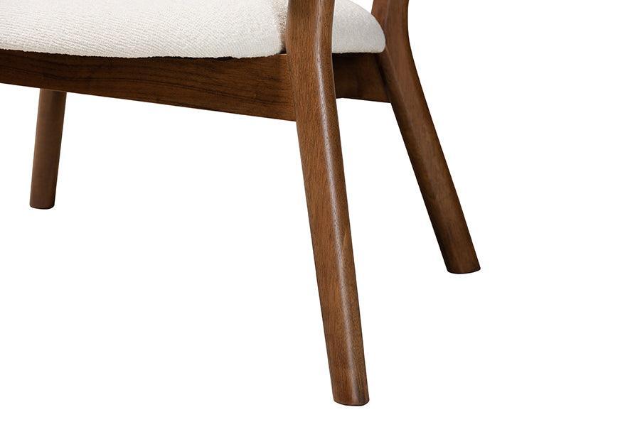 Baron Mid-Century Modern Cream Boucle Fabric Upholstered and Walnut Brown Finished Wood 2-Piece Living Room Accent Chair Set FredCo