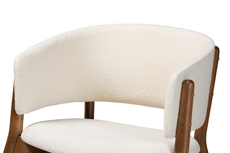 Baron Mid-Century Modern Cream Boucle Fabric Upholstered and Walnut Brown Finished Wood 2-Piece Living Room Accent Chair Set FredCo
