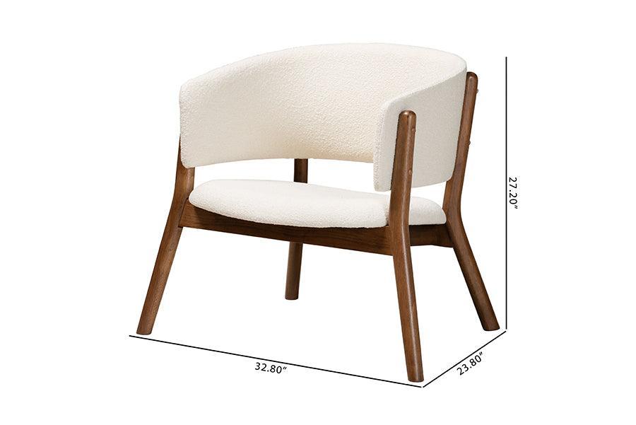 Baron Mid-Century Modern Cream Boucle Fabric Upholstered and Walnut Brown Finished Wood 2-Piece Living Room Accent Chair Set FredCo