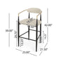 Modern beige upholstered bar stool with black metal frame and detailed measurements, FredCo International furniture
