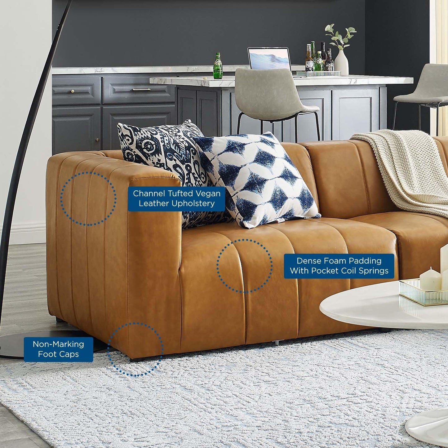 Bartlett Vegan Leather 4-Piece Sectional Sofa Tan, EEI-4519 FredCo