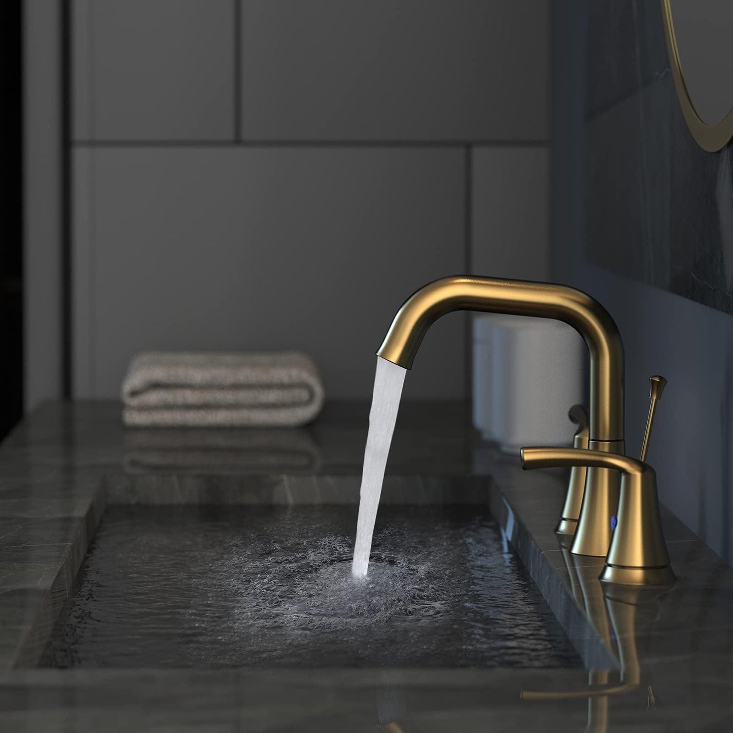 Bathroom Faucet 3 Hole, Brushed Gold Widespread 8 Inch with Pop Up Drain Assembly FredCo
