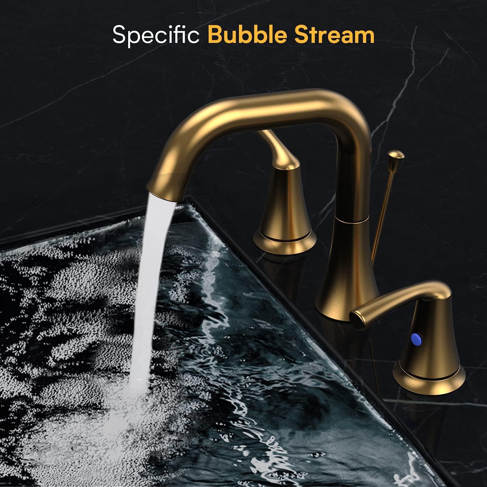 Bathroom Faucet 3 Hole, Brushed Gold Widespread 8 Inch with Pop Up Drain Assembly FredCo