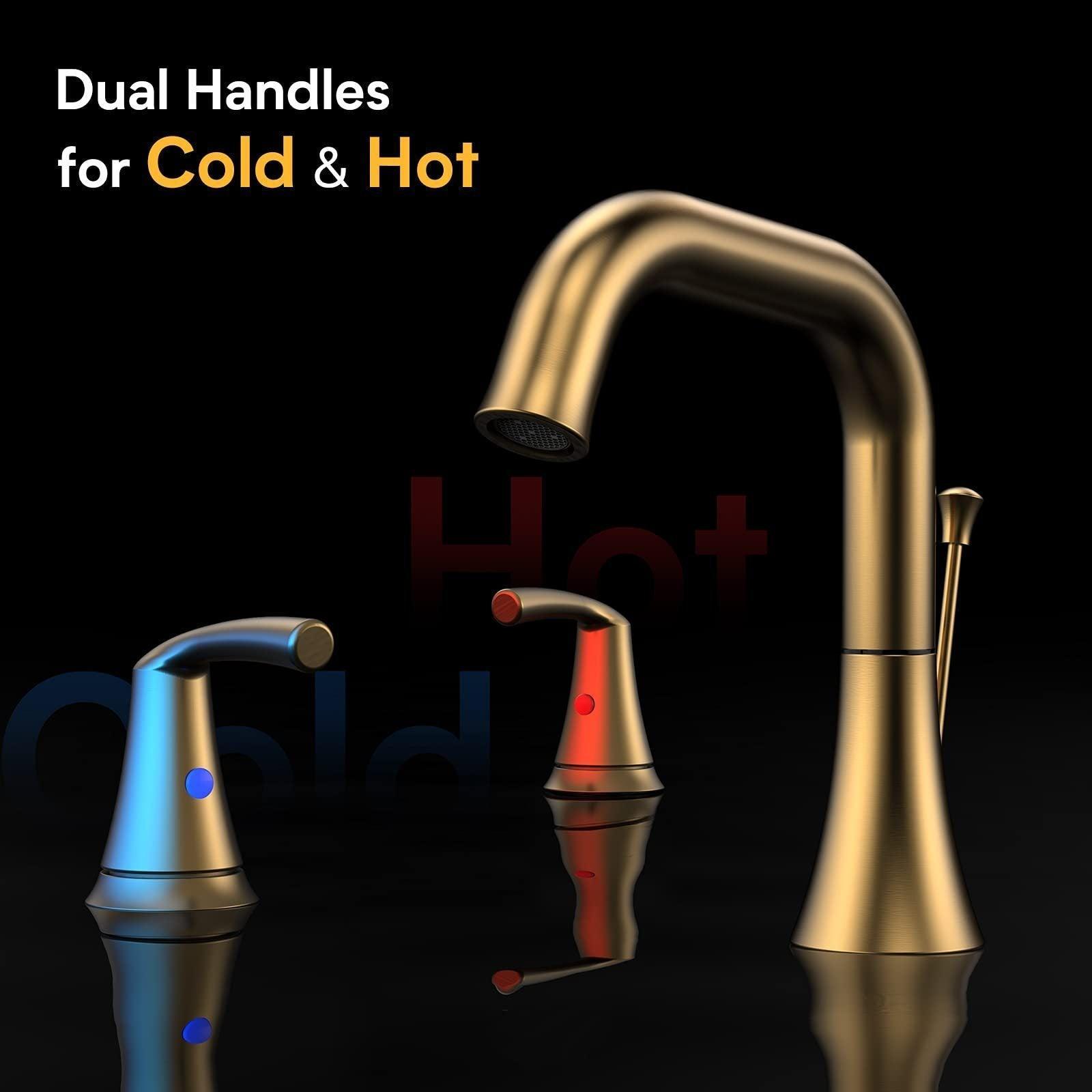 Bathroom Faucet 3 Hole, Brushed Gold Widespread 8 Inch with Pop Up Drain Assembly FredCo