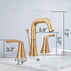 Bathroom Faucet 3 Hole, Brushed Gold Widespread 8 Inch with Pop Up Drain Assembly FredCo