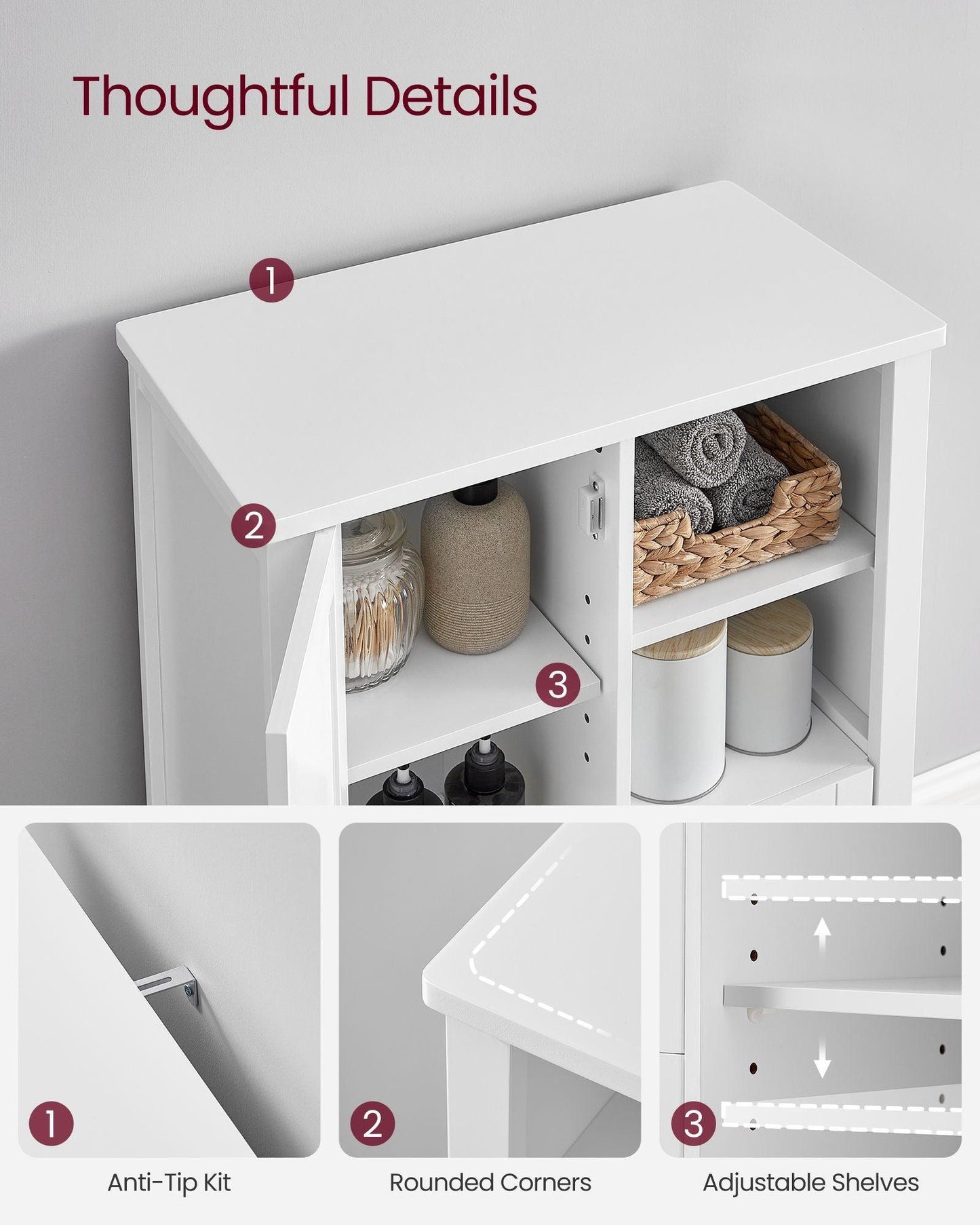 Bathroom Floor Storage Cabinet with Adjustable Shelves FredCo