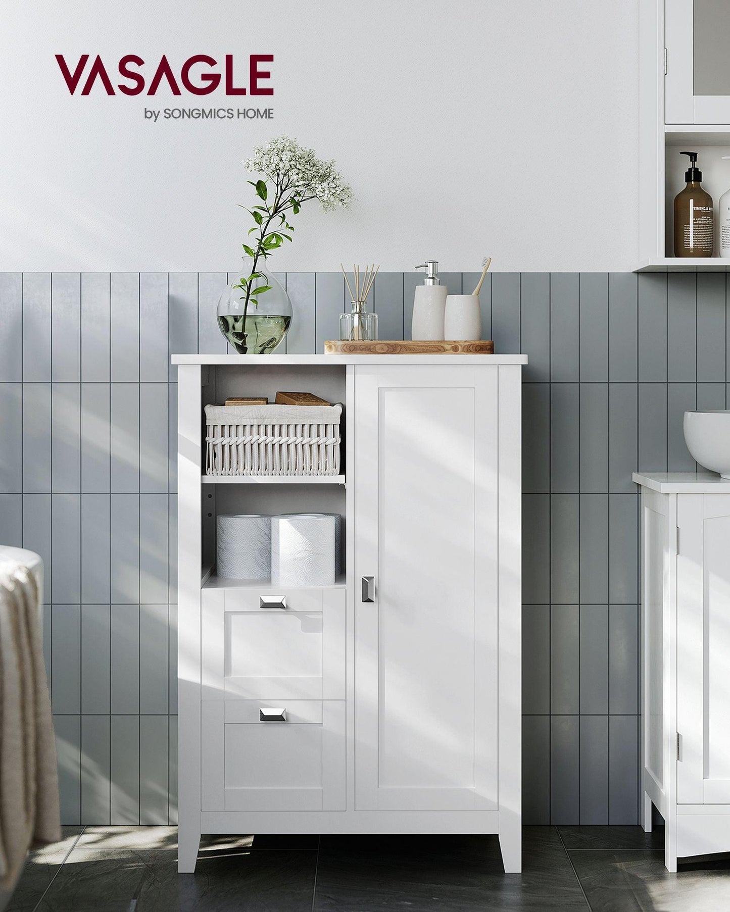 Bathroom Floor Storage Cabinet with Adjustable Shelves FredCo