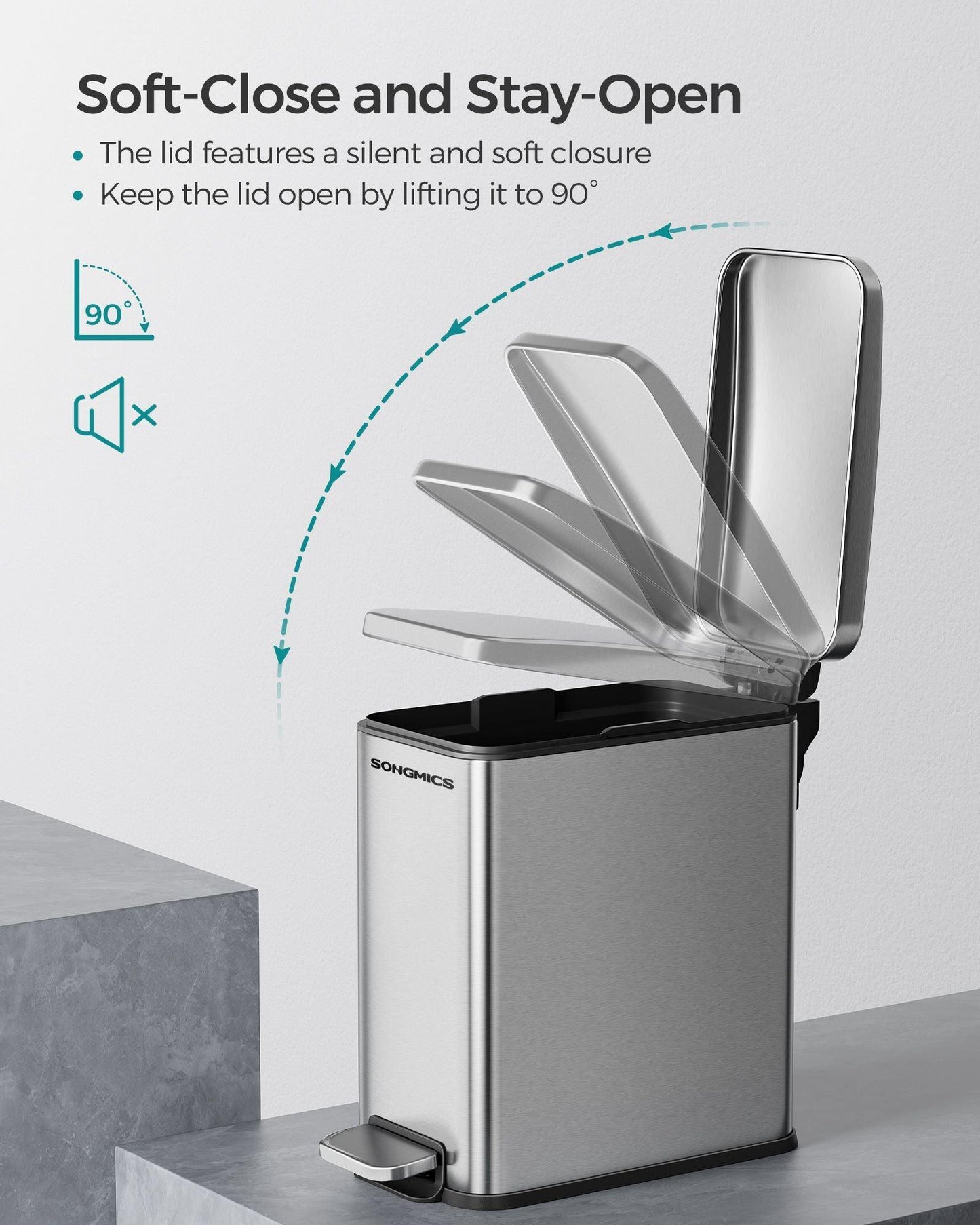 Bathroom Trash Can Metallic Silver FredCo