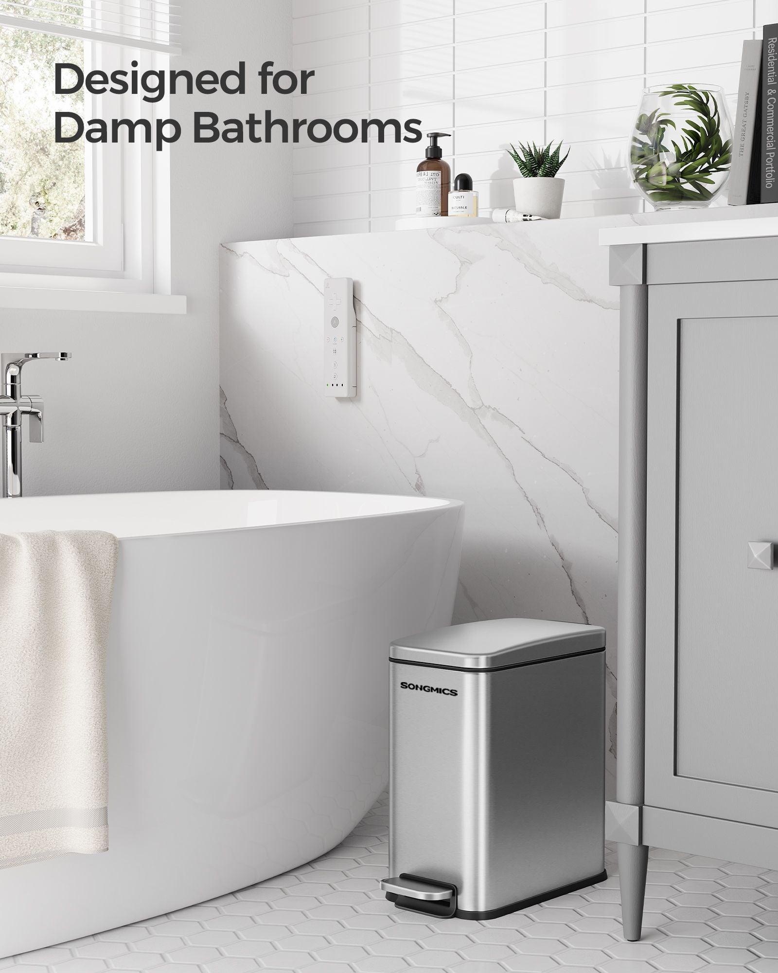 Bathroom Trash Can Metallic Silver FredCo