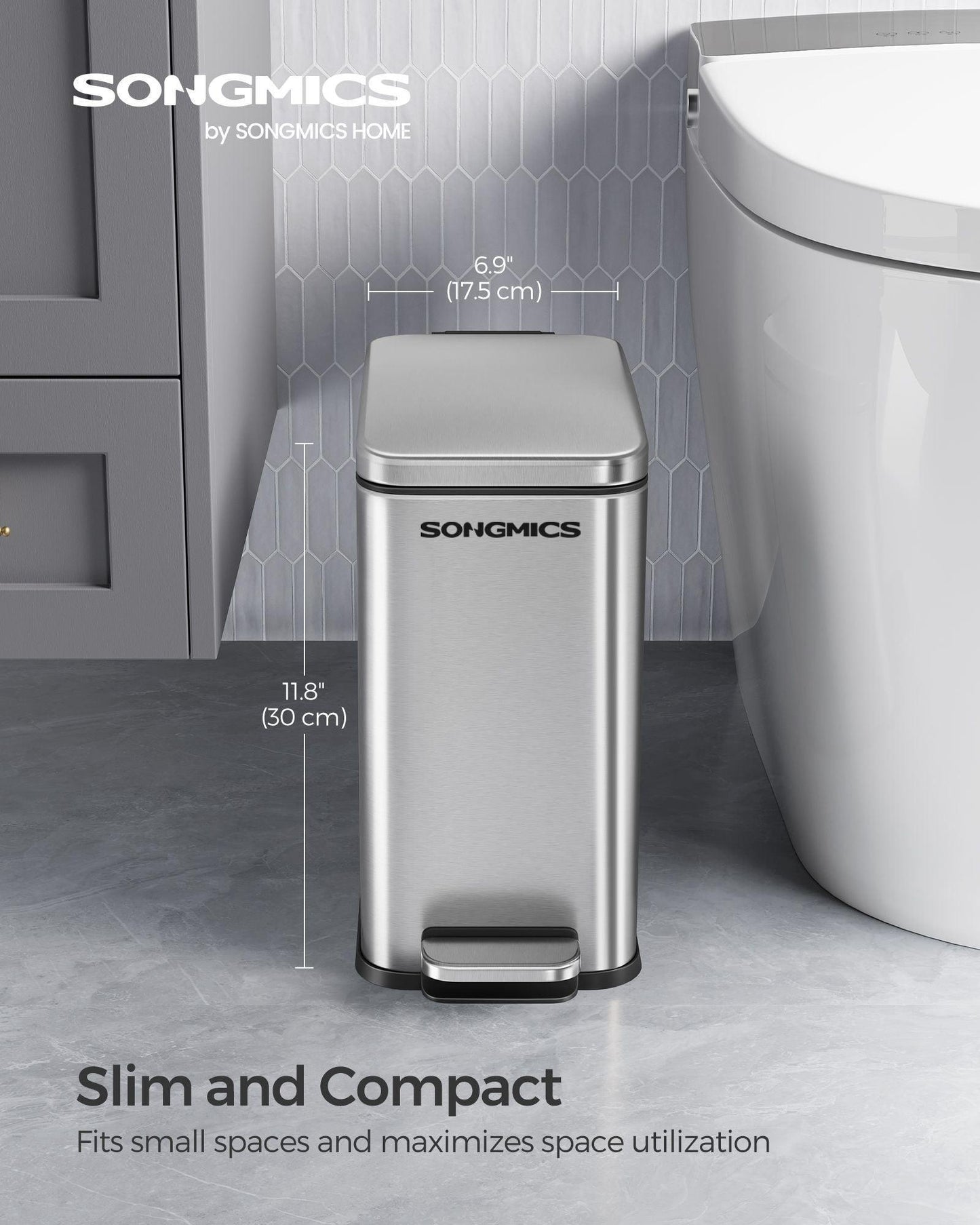 Bathroom Trash Can Metallic Silver FredCo