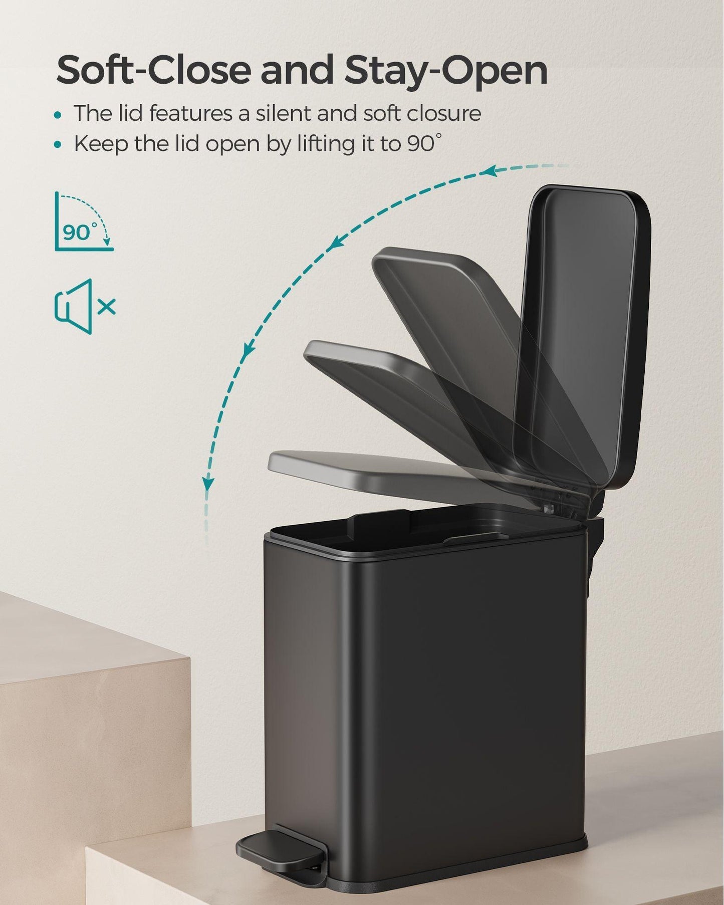 Bathroom Trash Can with Lid Black FredCo