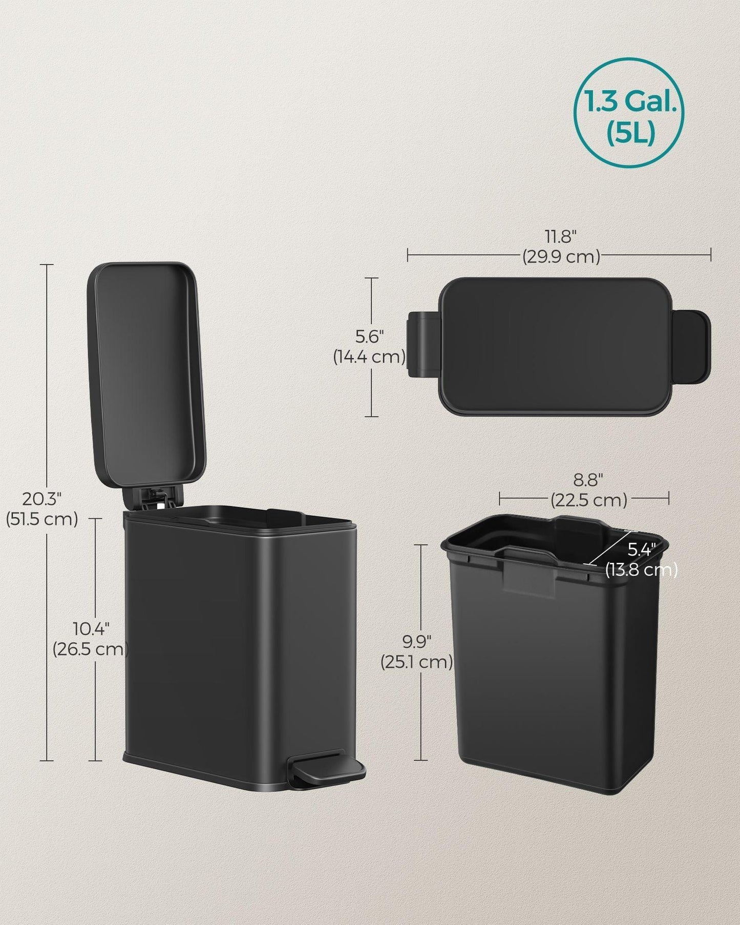 Bathroom Trash Can with Lid Black FredCo