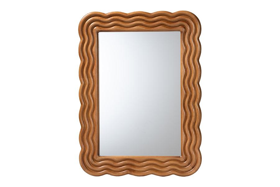 Baxton Studio Acantha Modern Walnut Brown Scallop-framed Accent Mirror FredCo