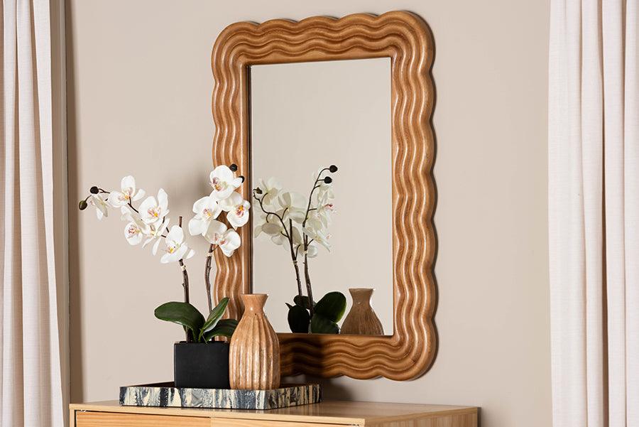 Baxton Studio Acantha Modern Walnut Brown Scallop-framed Accent Mirror FredCo