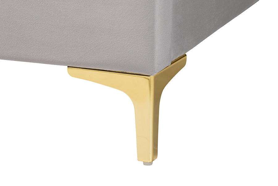 Baxton Studio Acosta Glam and Luxe Light Grey Velvet Seashell-Headboard Queen Size Platform Bed FredCo