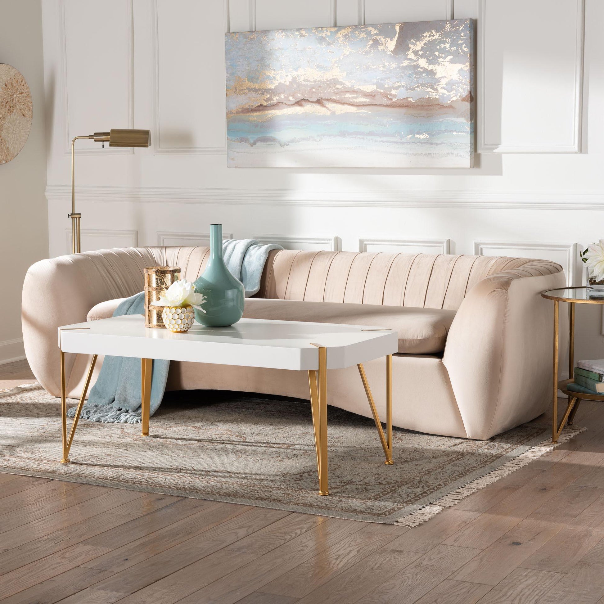 Baxton Studio Adanna Glam and Luxe Champagne Beige Velvet Fabric Sofa FredCo